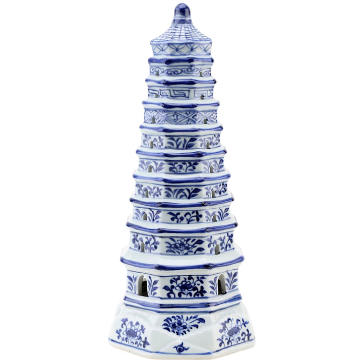 Blue & White Chinoiserie Porcelain Pagoda Tower