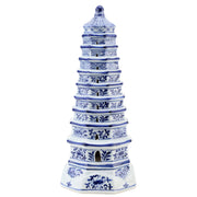 Blue & White Chinoiserie Porcelain Pagoda Tower