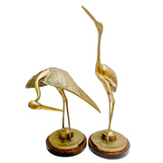 Vintage Pair Of Extra Large Brass Cranes On Wood Bases
