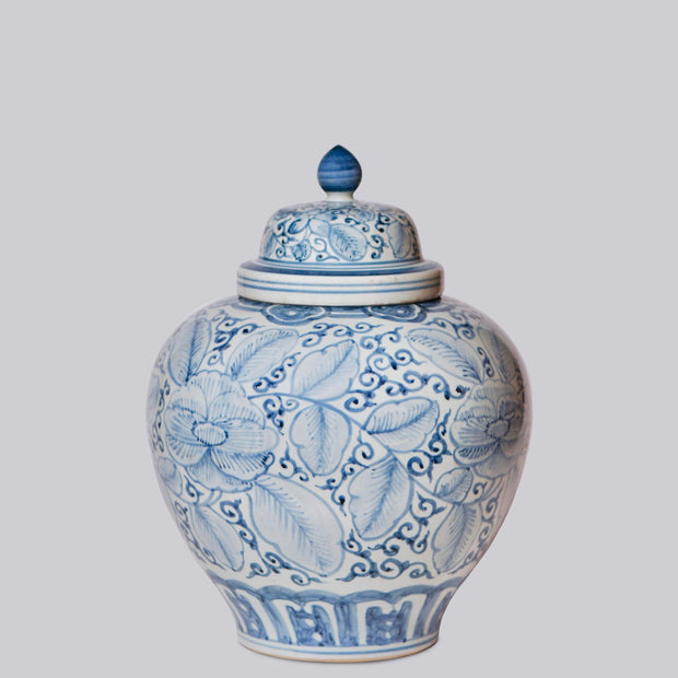 Large Chinese Blue & White Lidded Urns