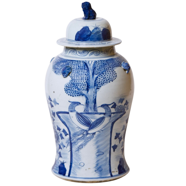 Blue & White Phoenix Birds Temple Jar