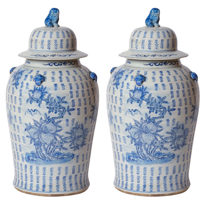 Large Chinese Blue and White Longevity and Peaches Temple Jar