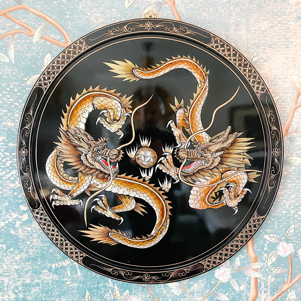 Large Chinese Dragons Lacquered Round Wall Plaque