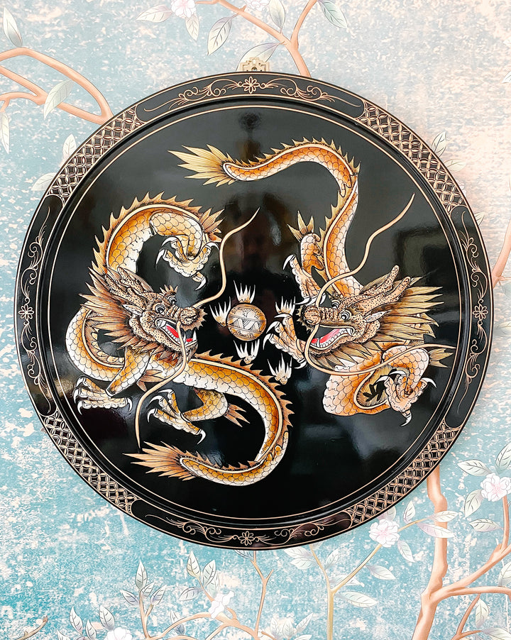 Large Chinese Dragons Lacquered Round Wall Plaque