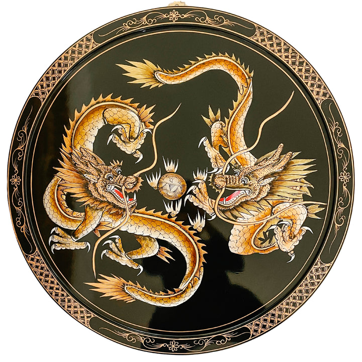 Large Chinese Dragons Lacquered Round Wall Plaque