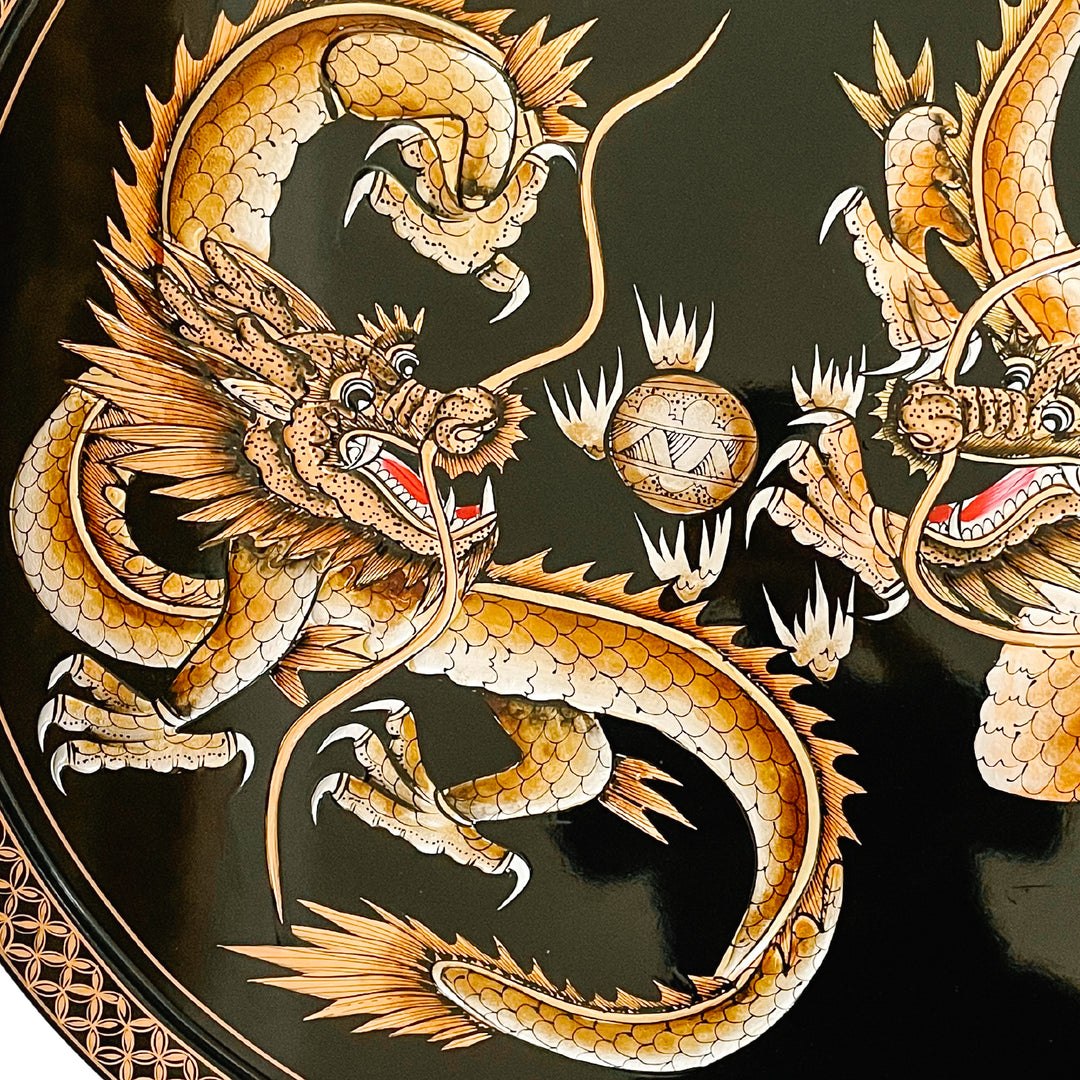 Large Chinese Dragons Lacquered Round Wall Plaque