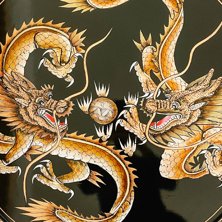 Large Chinese Dragons Lacquered Round Wall Plaque