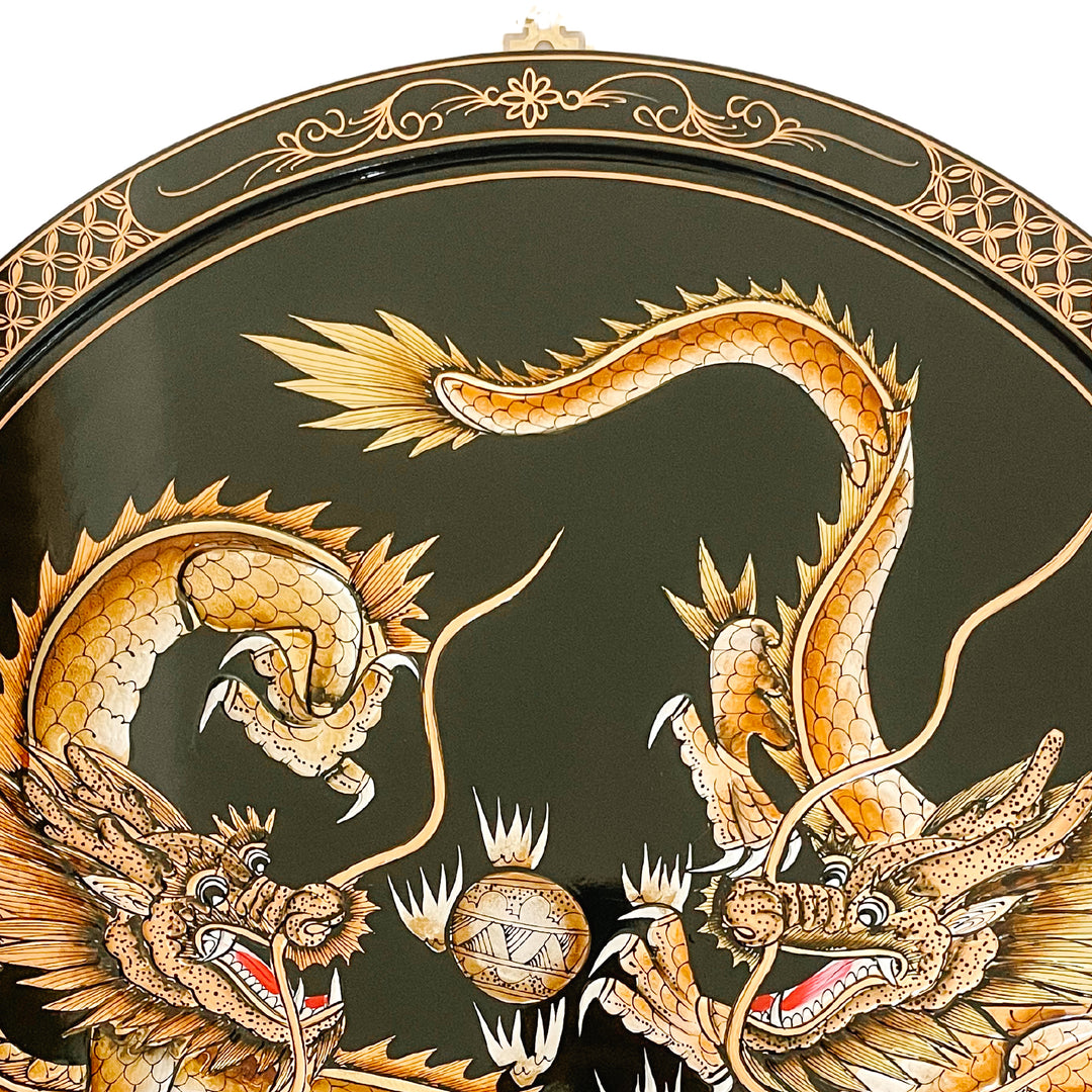 Large Chinese Dragons Lacquered Round Wall Plaque