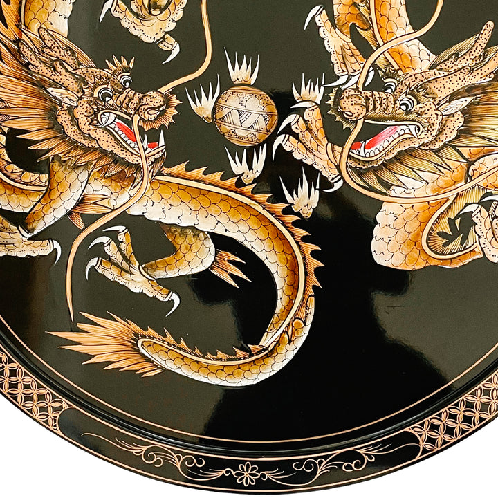 Large Chinese Dragons Lacquered Round Wall Plaque