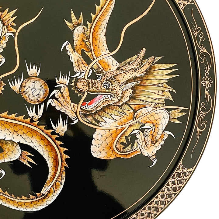 Large Chinese Dragons Lacquered Round Wall Plaque