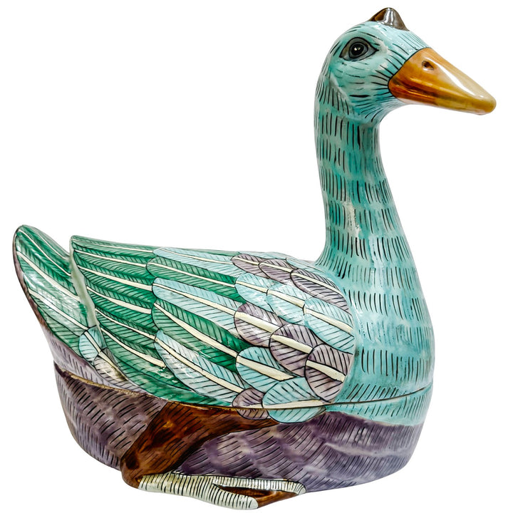 Large Chinese Famille Rose Swimming Goose Form Tureen
