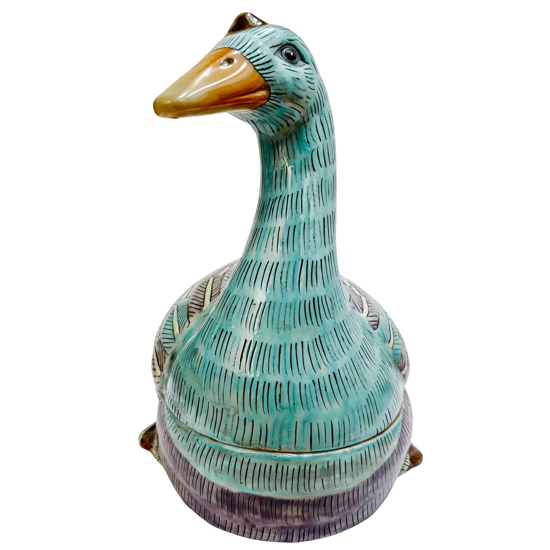 Large Chinese Famille Rose Swimming Goose Form Tureen