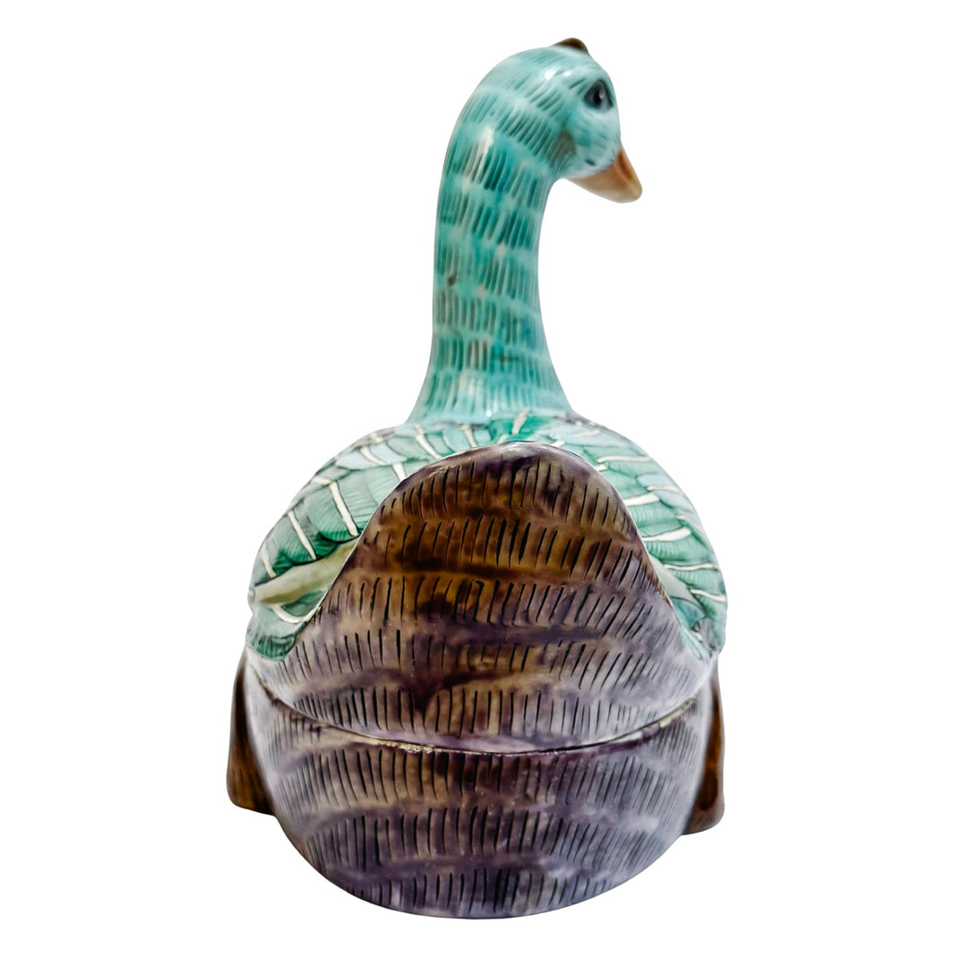 Large Chinese Famille Rose Swimming Goose Form Tureen