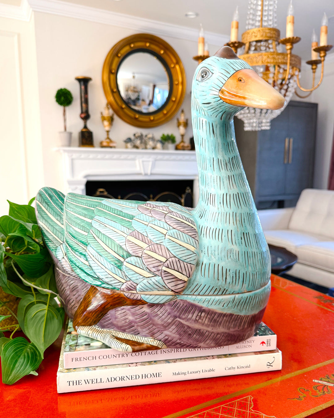 Large Chinese Famille Rose Swimming Goose Form Tureen
