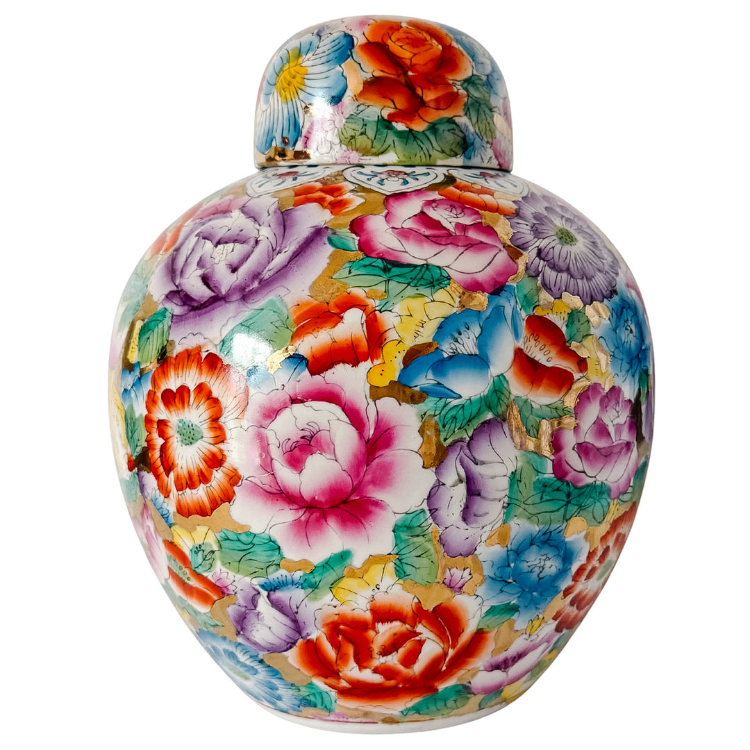 Large Chinese Polychrome Millefleurs Porcelain Mirrored Ginger Jar