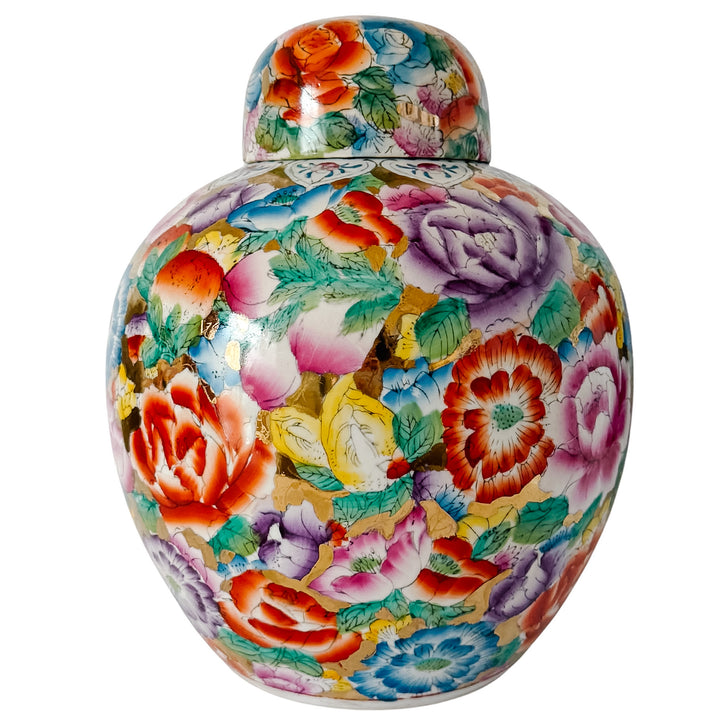 Large Chinese Polychrome Millefleurs Porcelain Mirrored Ginger Jar