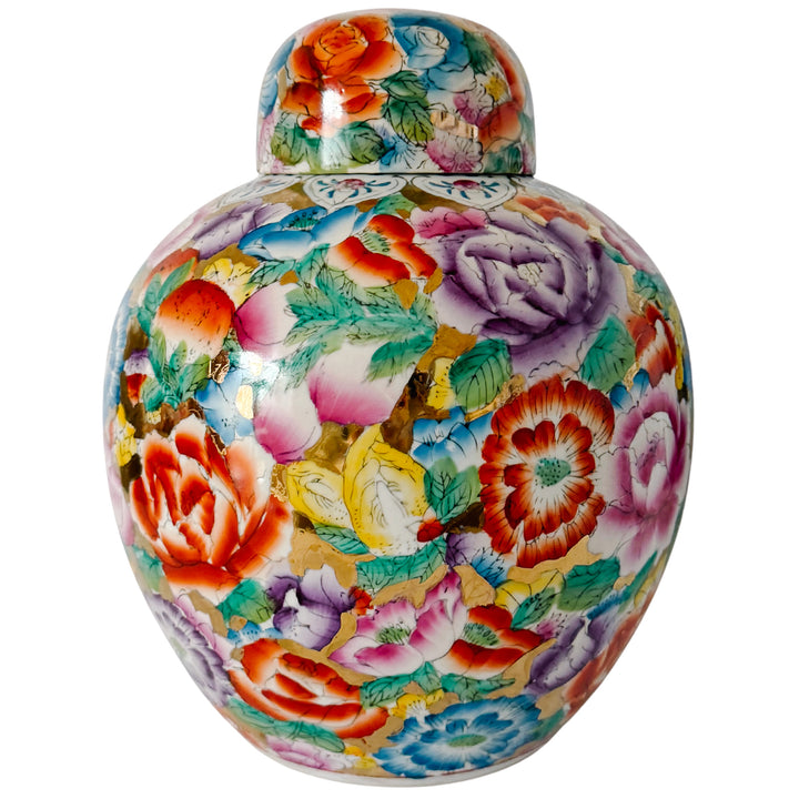 Large Chinese Polychrome Millefleurs Porcelain Mirrored Ginger Jar
