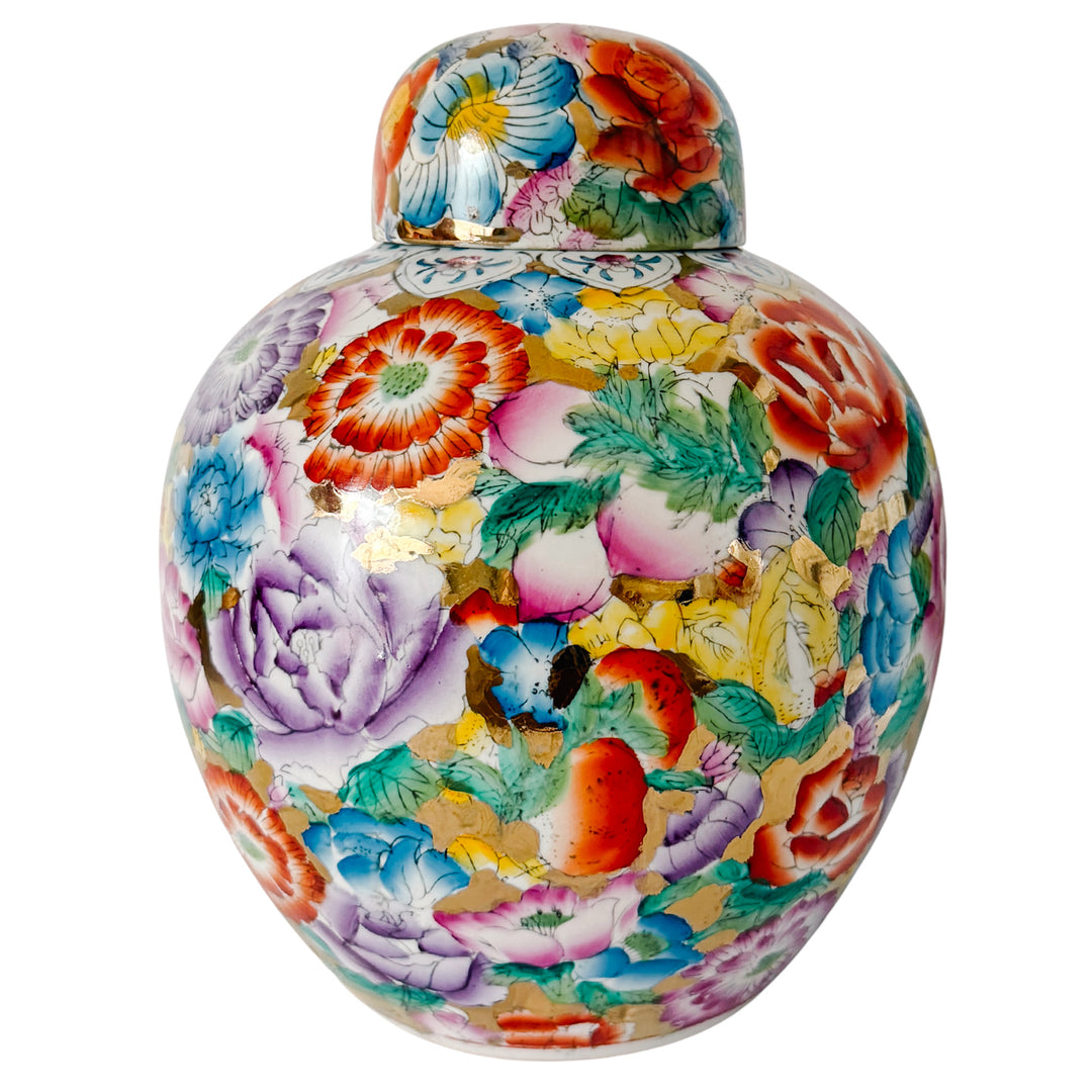Large Chinese Polychrome Millefleurs Porcelain Mirrored Ginger Jar