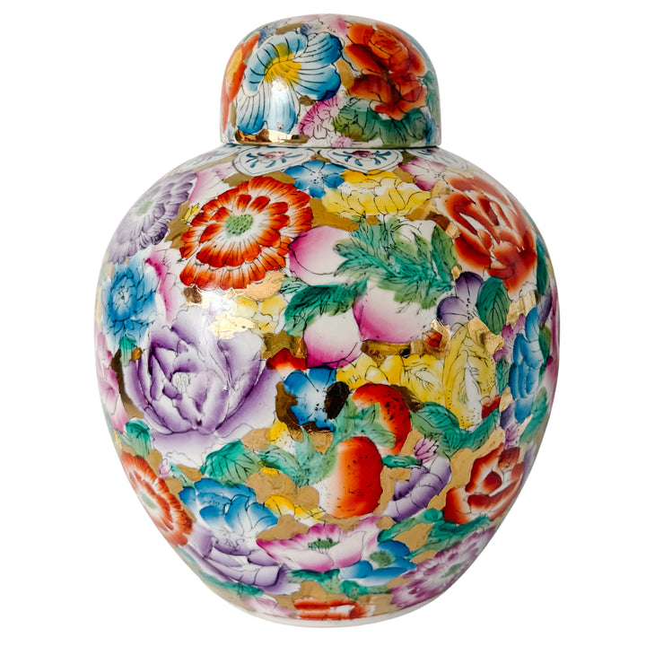 Large Chinese Polychrome Millefleurs Porcelain Mirrored Ginger Jar