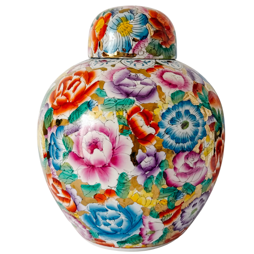 Large Chinese Polychrome Millefleurs Porcelain Mirrored Ginger Jar