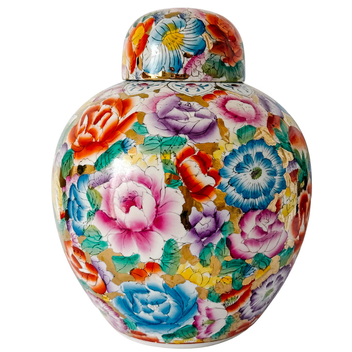 Large Chinese Polychrome Millefleurs Porcelain Mirrored Ginger Jar
