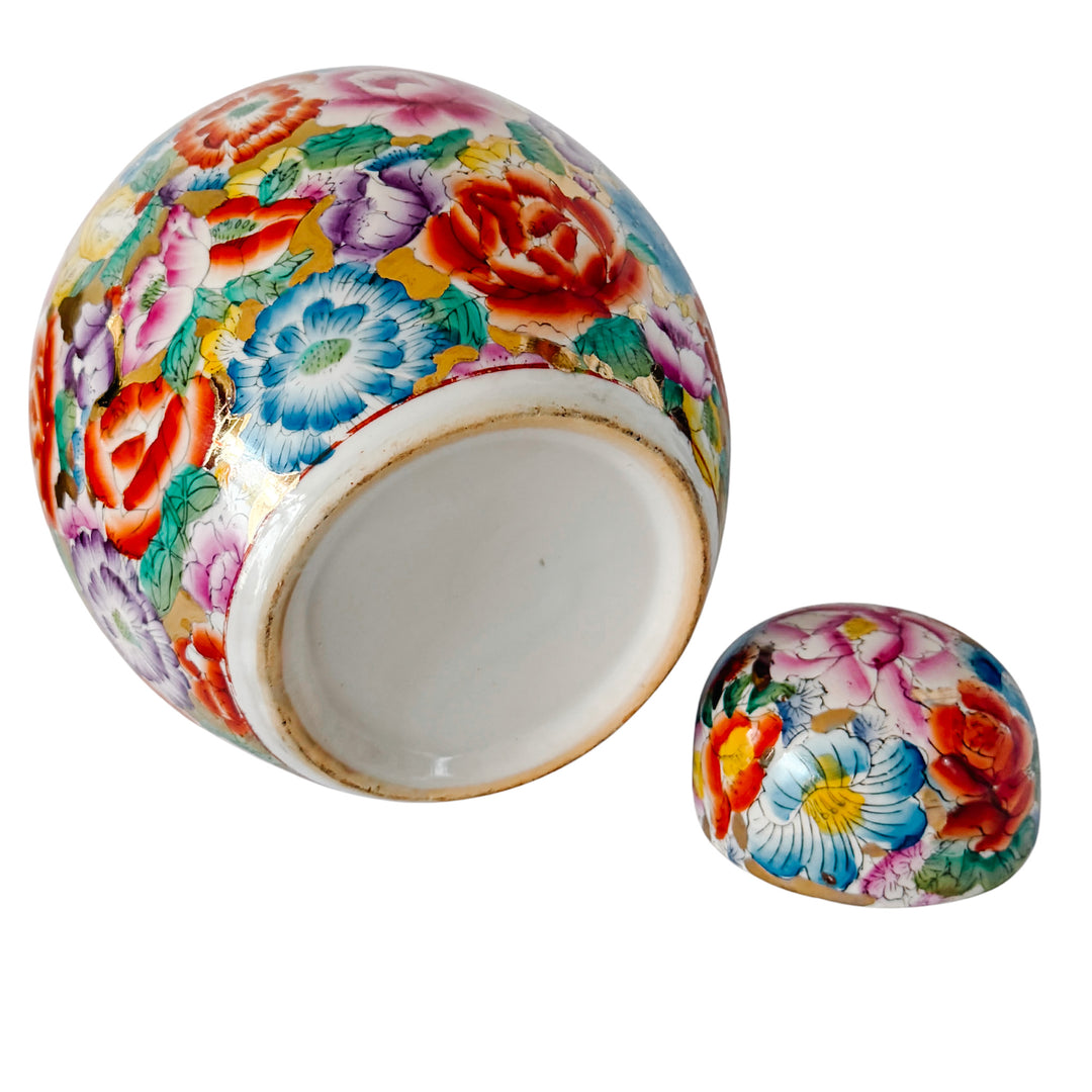 Large Chinese Polychrome Millefleurs Porcelain Mirrored Ginger Jar