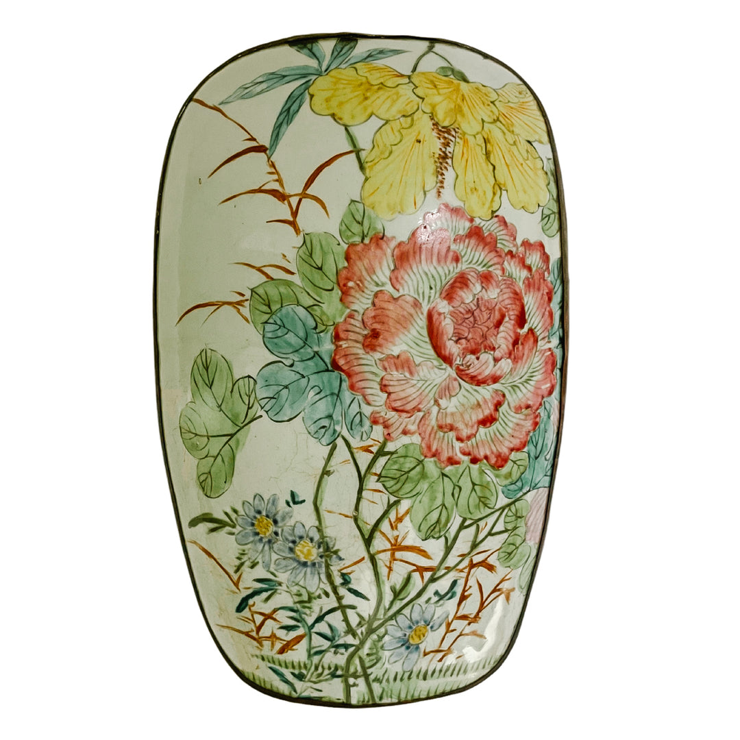 Large Chinese Porcelain Shard Box With Pink Peony