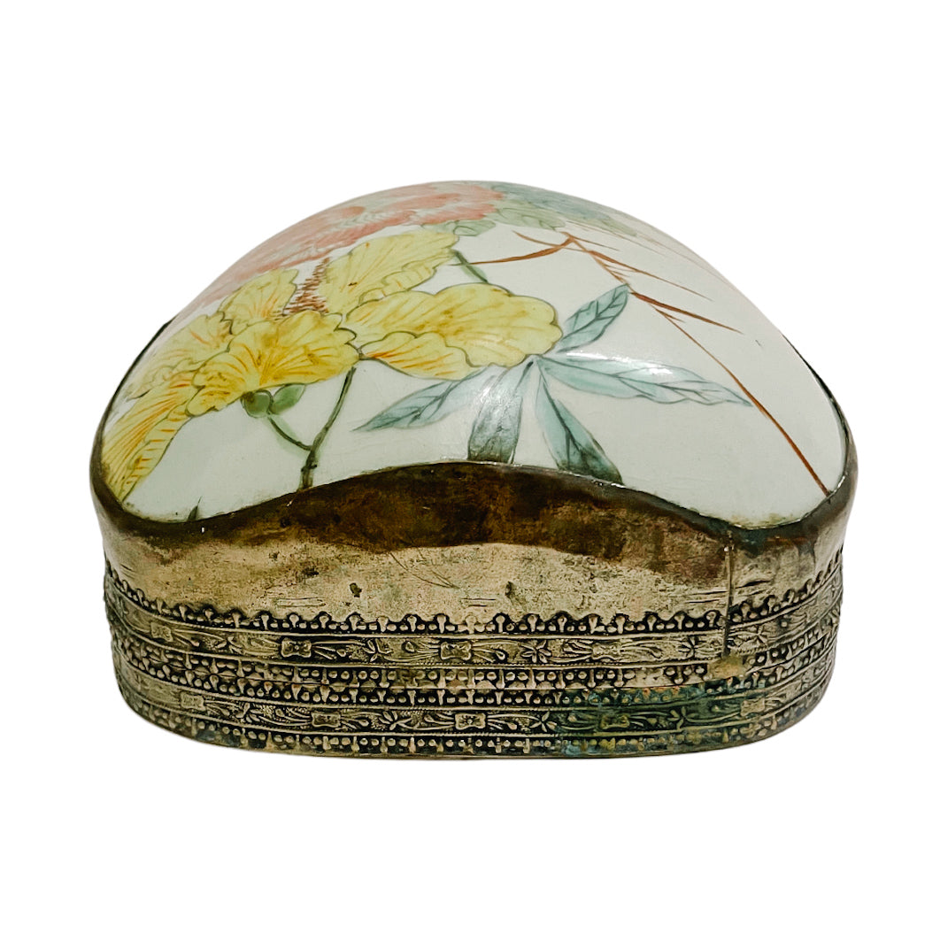 Large Chinese Porcelain Shard Box With Pink Peony