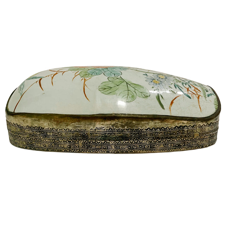 Large Chinese Porcelain Shard Box With Pink Peony