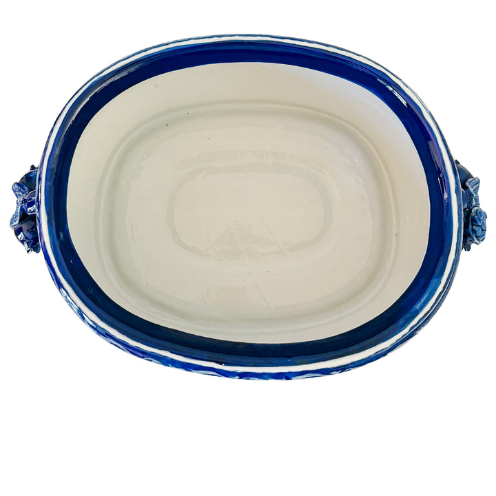 Large Chinoiserie Blue & White Porcelain Foot Bath Planter with Pomegranate Handles