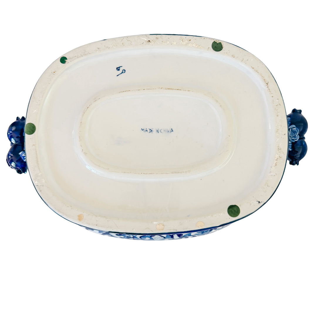 Large Chinoiserie Blue & White Porcelain Foot Bath Planter with Pomegranate Handles