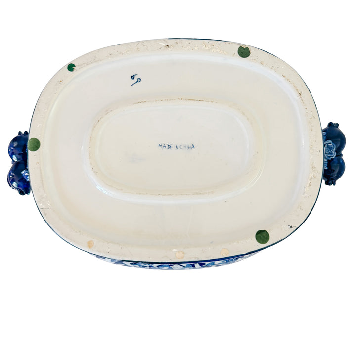 Large Chinoiserie Blue & White Porcelain Foot Bath Planter with Pomegranate Handles
