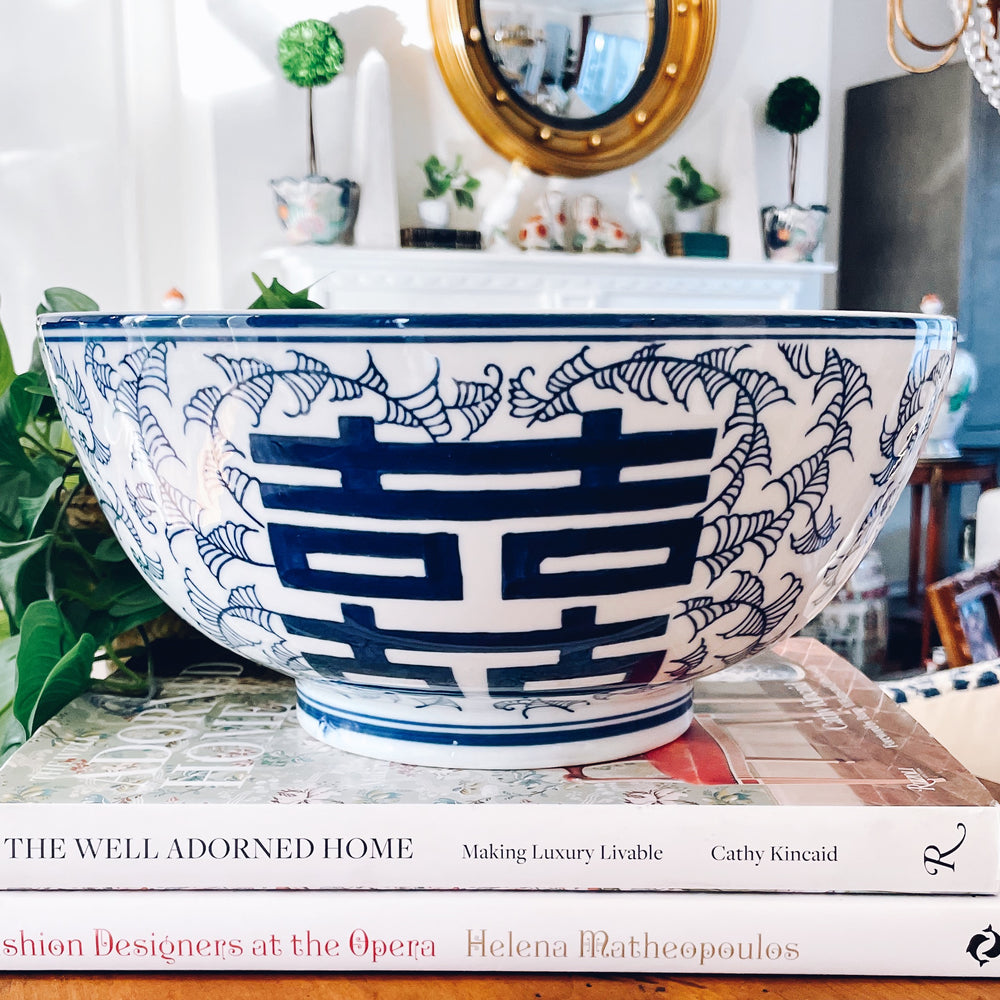 Large Chinese Double Happiness & Twisted Peony Bowl