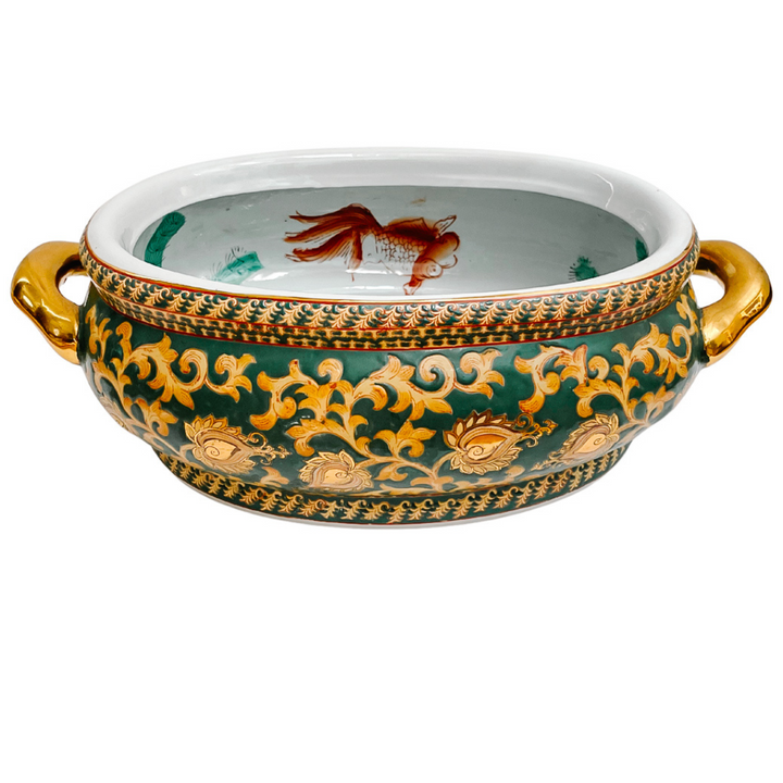 Large Chinoiserie Green & Gold Foot Bath Planter