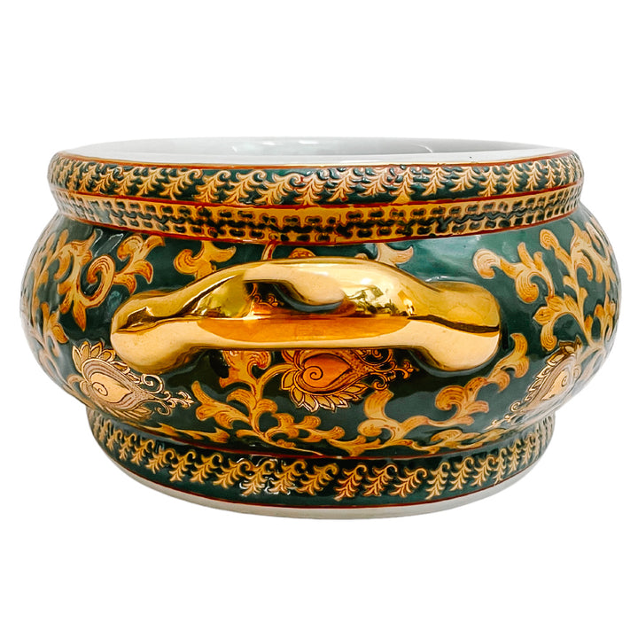 Large Chinoiserie Green & Gold Foot Bath Planter