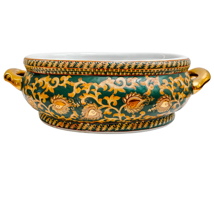 Large Chinoiserie Green & Gold Foot Bath Planter