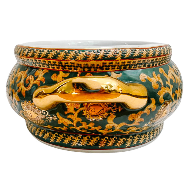 Large Chinoiserie Green & Gold Foot Bath Planter