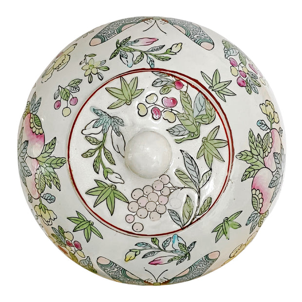Large Chinoiserie Melon Jar With Butterflies & Florals