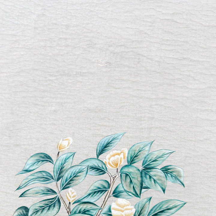 Large Chinoiserie Panel Mixed Media Painting of a Potted Flowering Tree