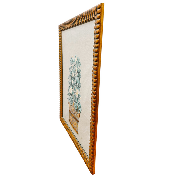 Large Chinoiserie Panel Mixed Media Painting of a Potted Flowering Tree
