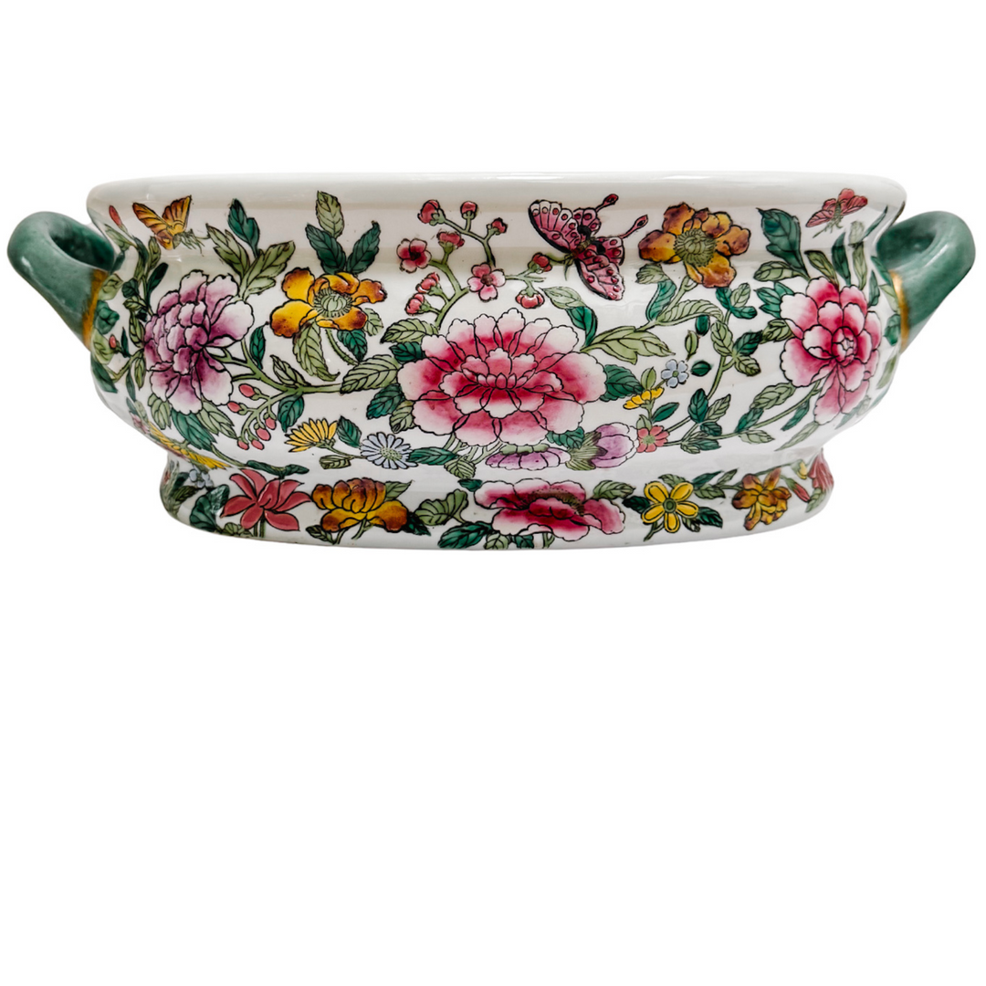 Large Chinoiserie Pink Peony Floral Foot Bath Planter