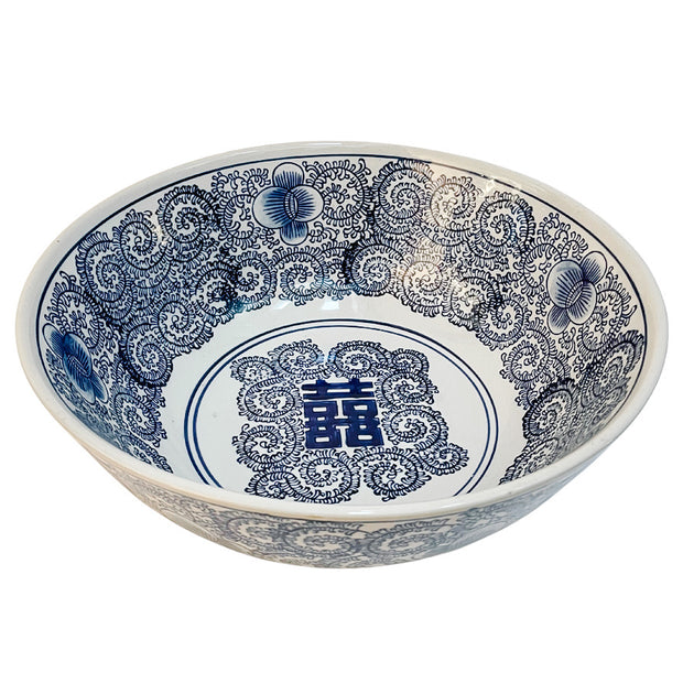 Large Blue and white Double Happiness & Twisted Peony Decorative Bowl