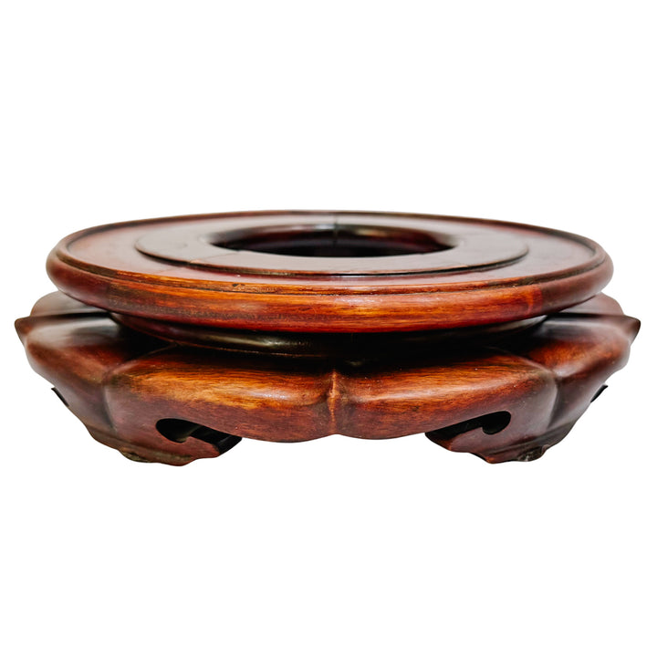 Large Famille Rose Medallion Ginger Jar with Lid & Carved Wood Stand