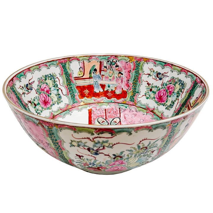 Large 14" Famille Rose Medallion Punch Bowl