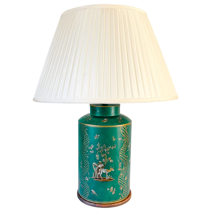 Large Frederick Cooper Emerald Green Hand-Painted Green Tole Chinoiserie Table Lamps