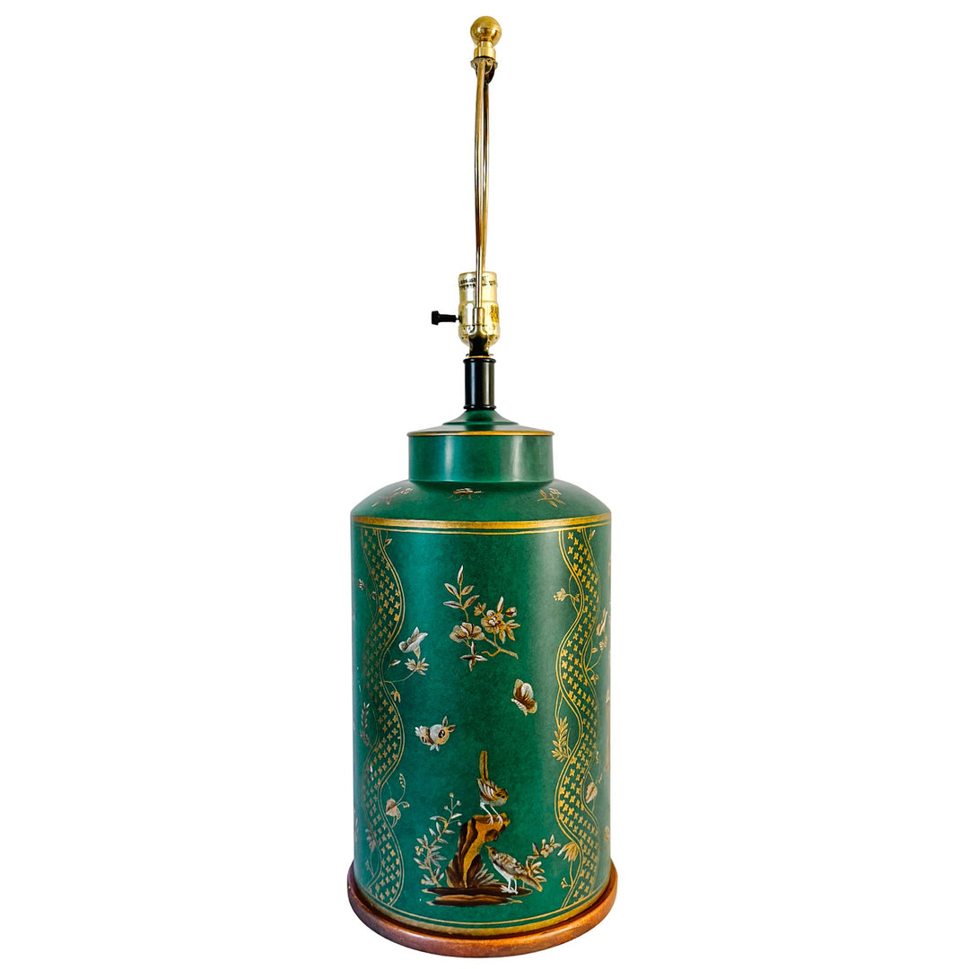 Large Frederick Cooper Emerald Green Hand-Painted Green Tole Chinoiserie Table Lamps