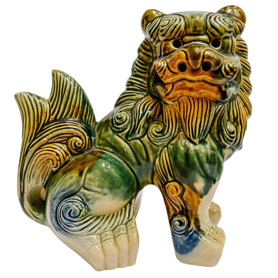 Large Polychrome Chinese Glazed Ceramic Foo Dog Figurines