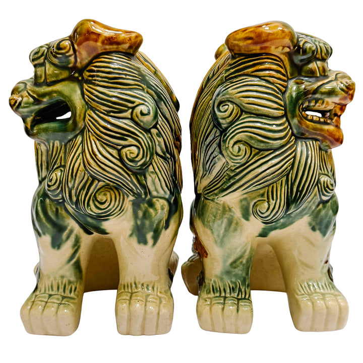 Large Polychrome Chinese Glazed Ceramic Foo Dog Figurines