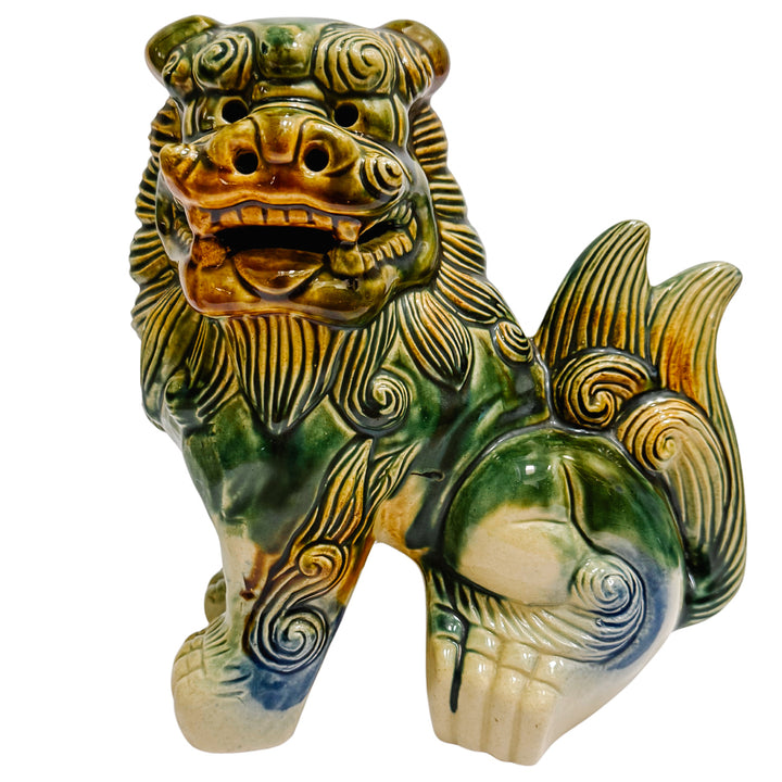Large Polychrome Chinese Glazed Ceramic Foo Dog Figurines