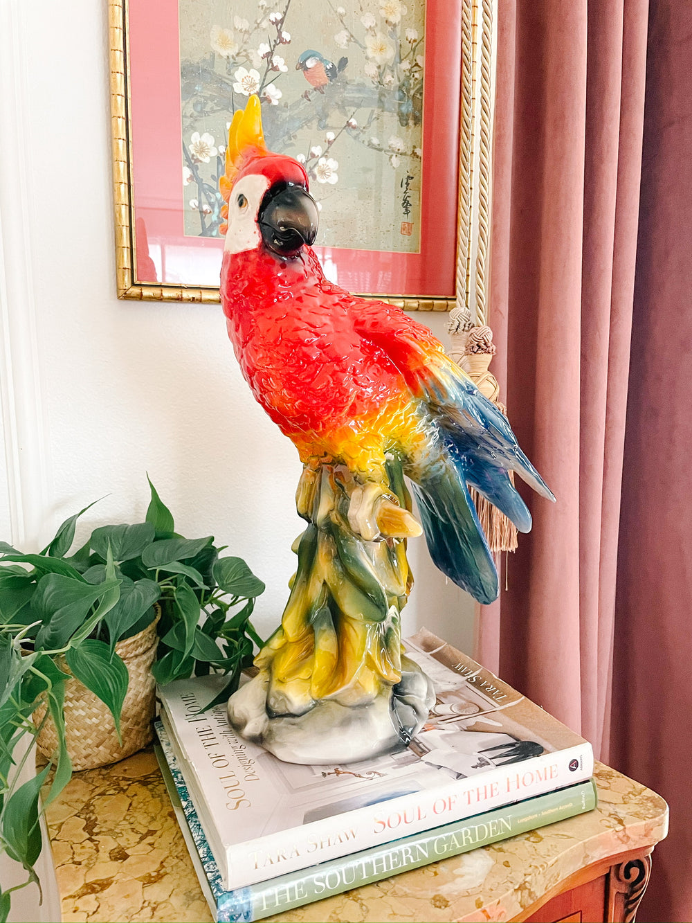 Large 19.5” Italian Ceramic Parrot Cockatiel Statue